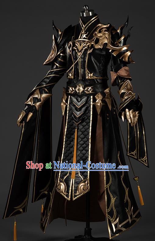 Chinese Traditional Cosplay General King Black Costumes Ancient Swordsman Clothing for Men