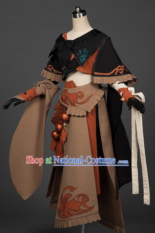 Chinese Traditional Cosplay Knight Brown Costumes Ancient Female Swordsman Hanfu Dress for Women