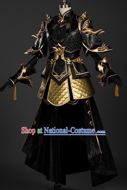 Chinese Traditional Cosplay General King Black Armor Costumes Ancient Swordsman Clothing for Men