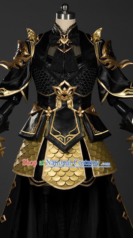 Chinese Traditional Cosplay General King Black Armor Costumes Ancient Swordsman Clothing for Men