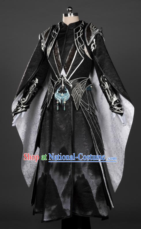 Chinese Traditional Cosplay King Black Costumes Ancient Swordsman Clothing for Men