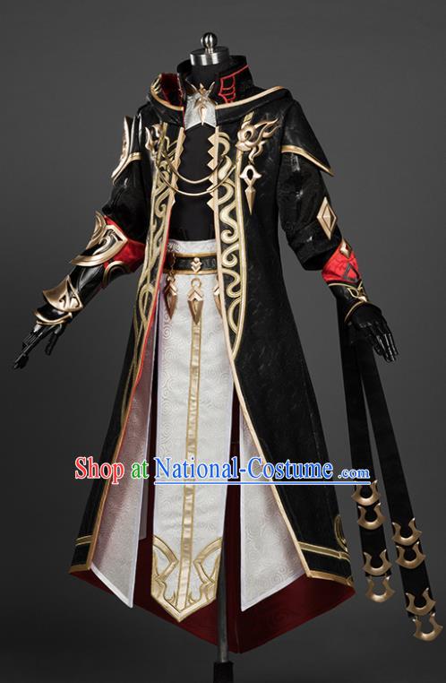 Chinese Traditional Cosplay Royal Highness King Black Costumes Ancient Swordsman Clothing for Men