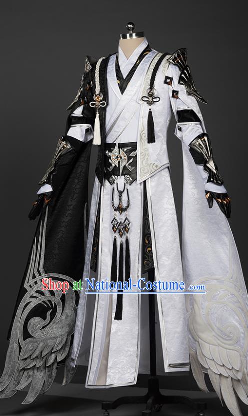 Chinese Traditional Cosplay Crown Prince King White Costumes Ancient Swordsman Clothing for Men