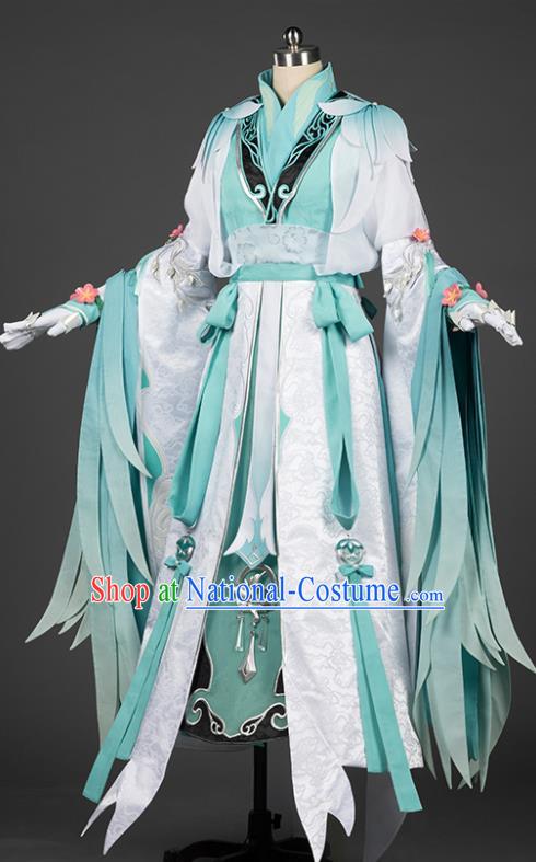 Chinese Traditional Cosplay Princess Green Costumes Ancient Female Swordsman Hanfu Dress for Women