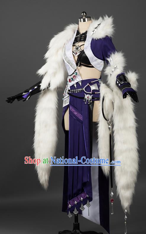 Chinese Traditional Cosplay Fairy Purple Costumes Ancient Female Swordsman Hanfu Dress for Women