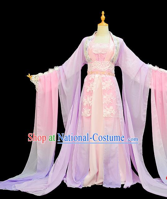 Chinese Traditional Cosplay Goddess Princess Lilac Costumes Ancient Female Swordsman Hanfu Dress for Women