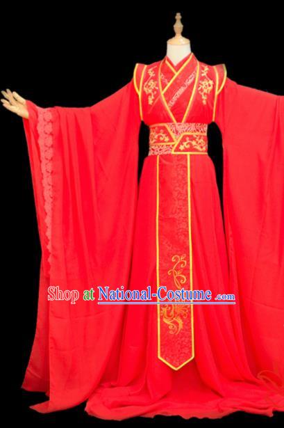 Chinese Traditional Cosplay Crown Prince Wedding Red Costumes Ancient Swordsman Clothing for Men