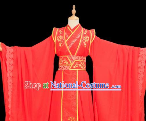 Chinese Traditional Cosplay Crown Prince Wedding Red Costumes Ancient Swordsman Clothing for Men