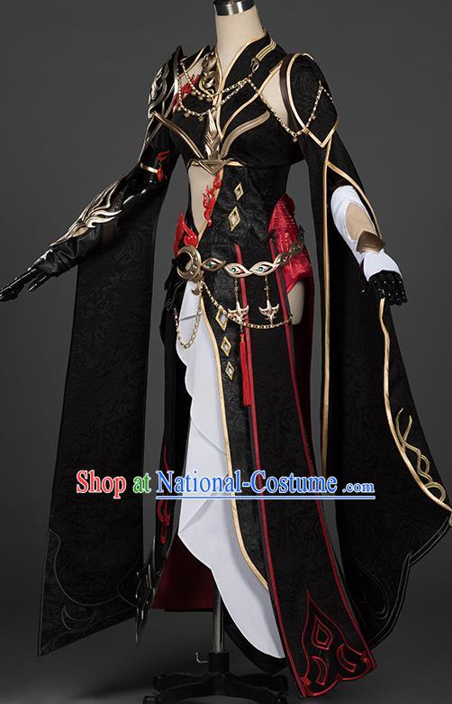 Top Grade Chinese Cosplay Knight Queen Black Dress Ancient Female Swordsman Costume for Women