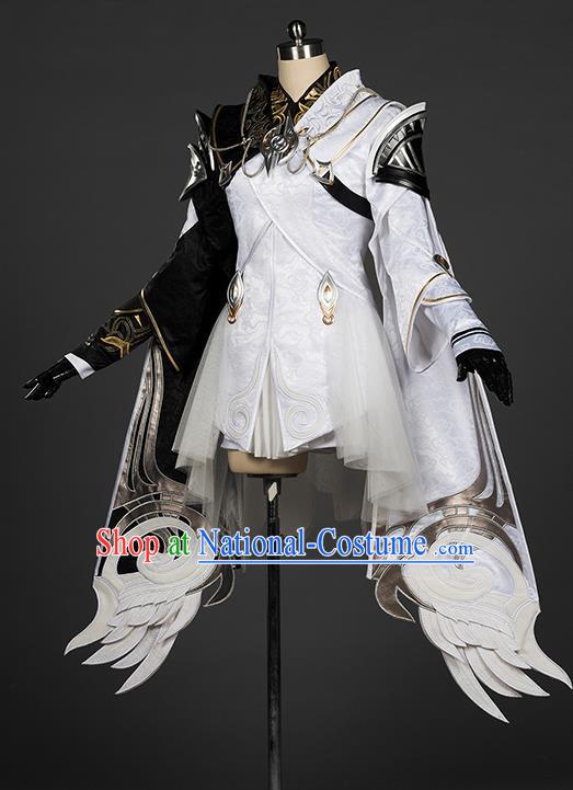 Top Grade Chinese Cosplay Knight White Short Dress Ancient Female Swordsman Costume for Women