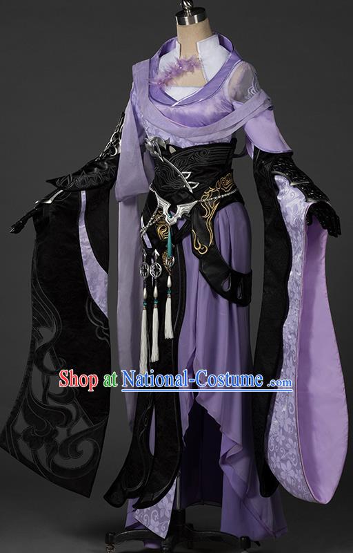 Chinese Traditional Cosplay Queen Purple Costumes Ancient Female Swordsman Hanfu Dress for Women