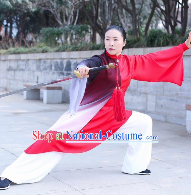 Chinese Traditional Tai Chi Training Red Costumes Martial Arts Performance Outfits for Women