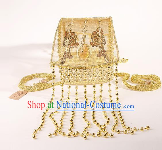 Chinese Traditional Tang Dynasty Emperor Golden Tassel Hat Ancient Drama Monarch Headdress for Men