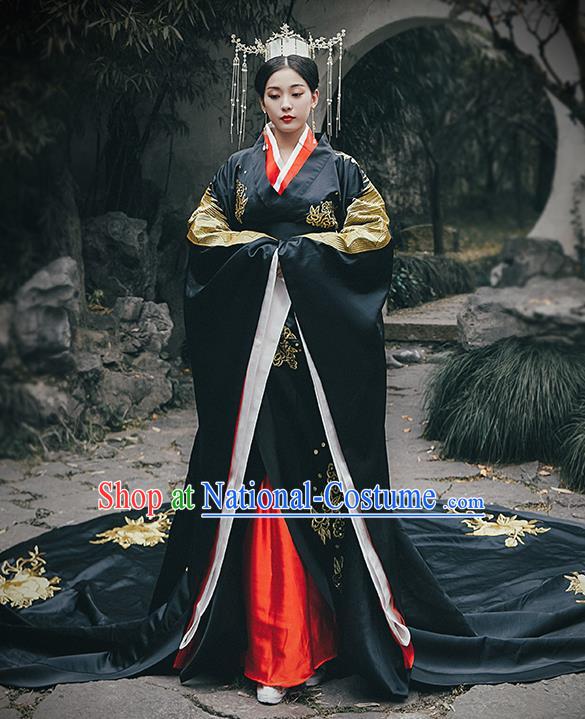 Chinese Drama Traditional Han Dynasty Court Queen Costumes Ancient Empress Black Hanfu Dress for Women