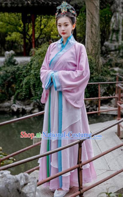 Chinese Traditional Qin Dynasty Court Lady Costumes Ancient Drama Imperial Consort Purple Hanfu Dress for Women