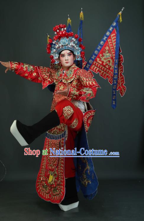 Chinese Traditional Beijing Opera Chu King Red Costumes Peking Opera Takefu Embroidered Da Kao Clothing for Men