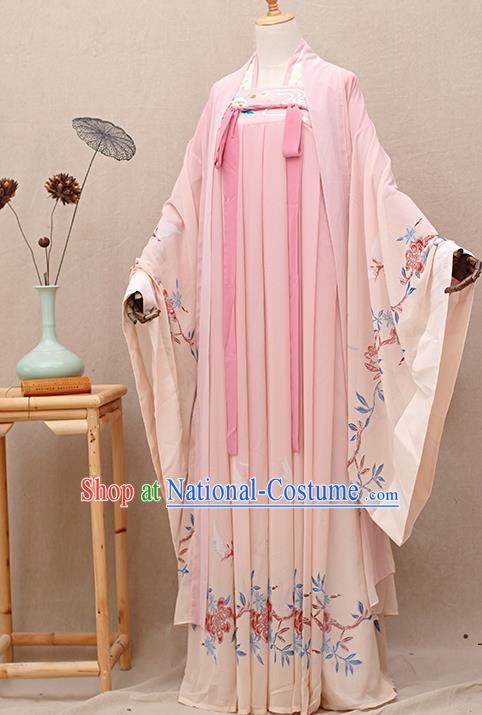 Chinese Ancient Tang Dynasty Nobility Lady Pink Hanfu Dress Traditional Court Princess Costumes for Women