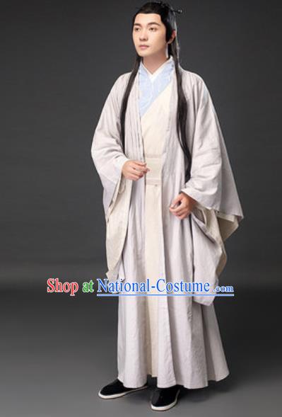 Chinese Ancient Scholar Xu Xian White Clothing Traditional Song Dynasty Civilian Costumes for Men