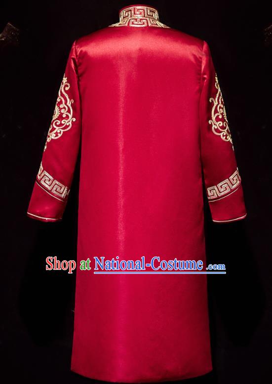 Chinese Ancient Bridegroom Embroidered Red Long Gown Traditional Wedding Tang Suit Costumes for Men