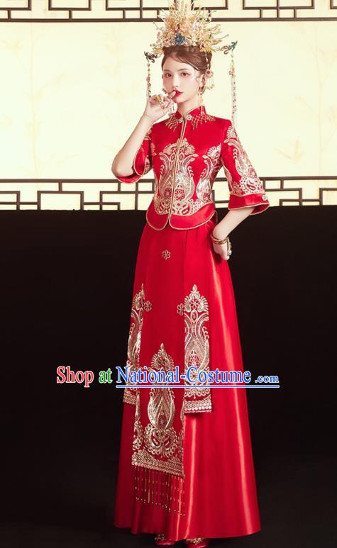 Chinese Traditional Embroidered Blouse and Dress Wedding Bottom Drawer Xiu He Suit Ancient Bride Costumes for Women