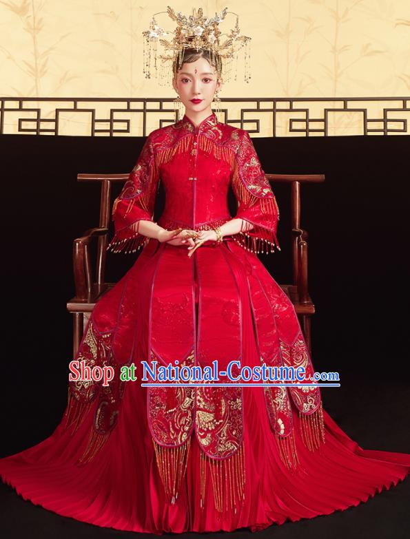 Chinese Traditional Red Bottom Drawer Wedding Blouse and Dress Xiu He Suit Ancient Bride Costumes for Women