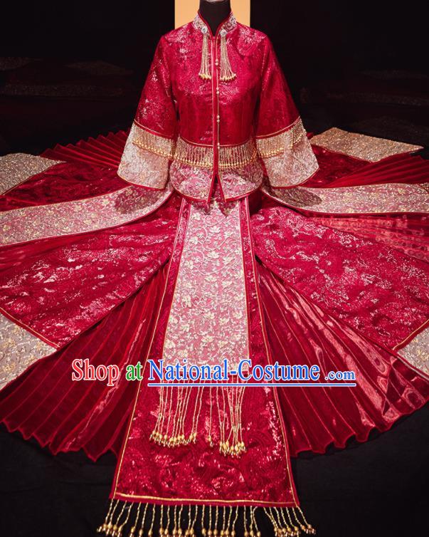 Chinese Traditional Wedding Red Blouse and Dress Xiu He Suit Bottom Drawer Ancient Bride Costumes for Women