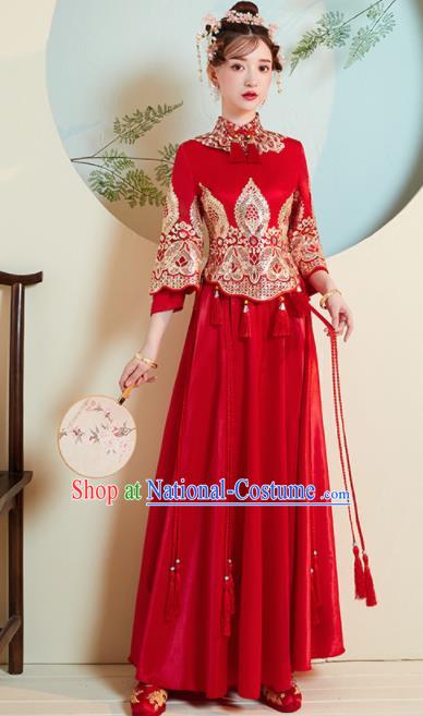 Chinese Traditional Xiu He Suit Wedding Red Blouse and Dress Bottom Drawer Ancient Bride Costumes for Women