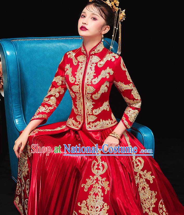 Chinese Traditional Bride Drilling Red Xiu He Suit Wedding Blouse and Dress Bottom Drawer Ancient Costumes for Women