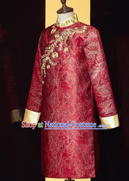 Chinese Ancient Bridegroom Embroidered Red Mandarin Jacket Traditional Wedding Tang Suit Costumes for Men