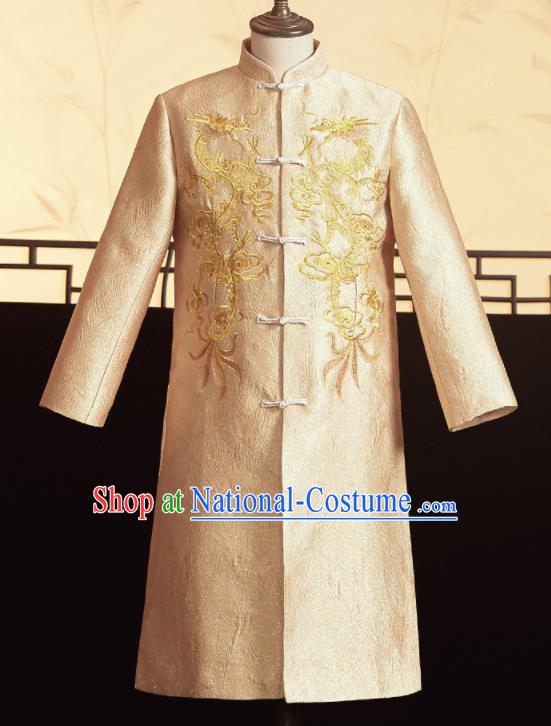 Chinese Ancient Bridegroom Golden Embroidered Dragons Mandarin Jacket Traditional Wedding Tang Suit Costumes for Men