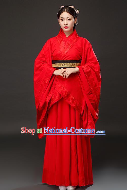 Chinese Traditional Han Dynasty Court Princess Red Dress Ancient Patrician Lady Costumes for Women