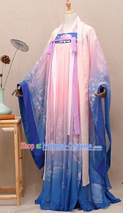 Chinese Traditional Tang Dynasty Princess Pink Hanfu Dress Ancient Peri Goddess Costumes for Women