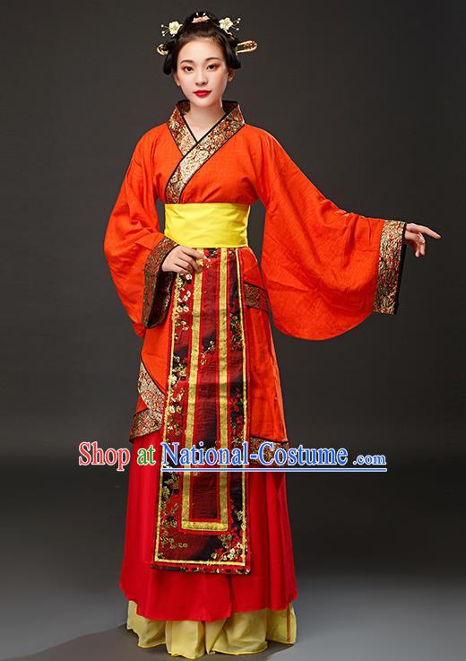 Chinese Traditional Spring and Autumn Period Maidservant Red Dress Ancient Court Maid Costumes for Women