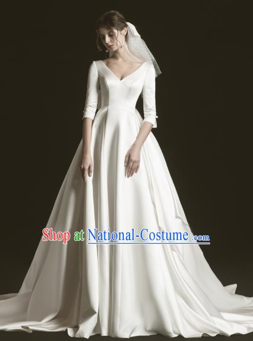 Custom Top Grade Wedding Dress Bride Trailing White Satin Dress for Women