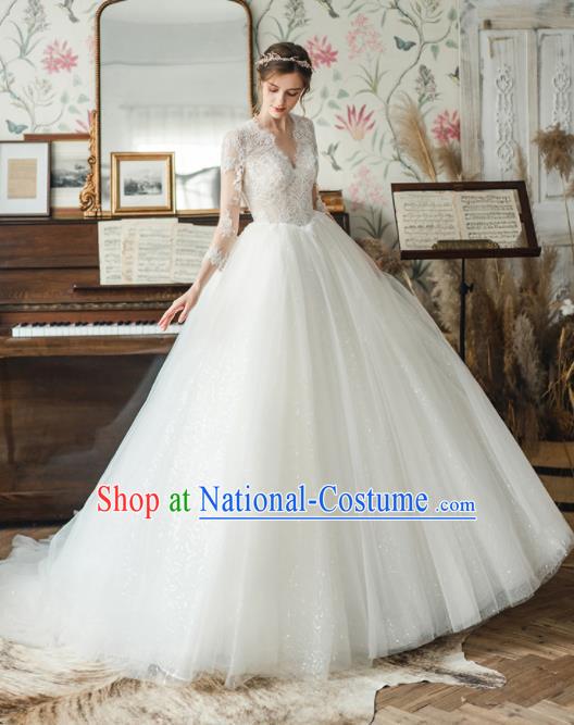 Custom Top Grade White Lace Wedding Dress Bride Trailing Full Dress for Women