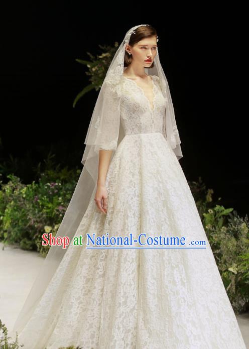 Custom Top Grade White Lace Wedding Dress Bride Trailing Full Dress for Women