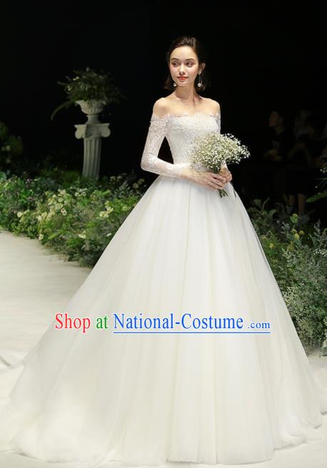 Custom Top Grade White Lace Off Shoulder Wedding Dress Bride Trailing Full Dress for Women