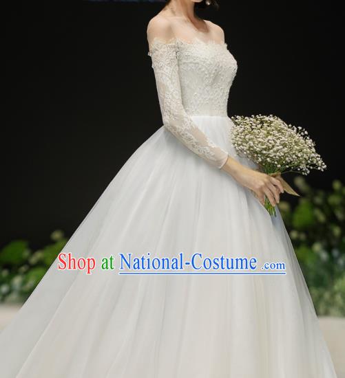 Custom Top Grade White Lace Off Shoulder Wedding Dress Bride Trailing Full Dress for Women