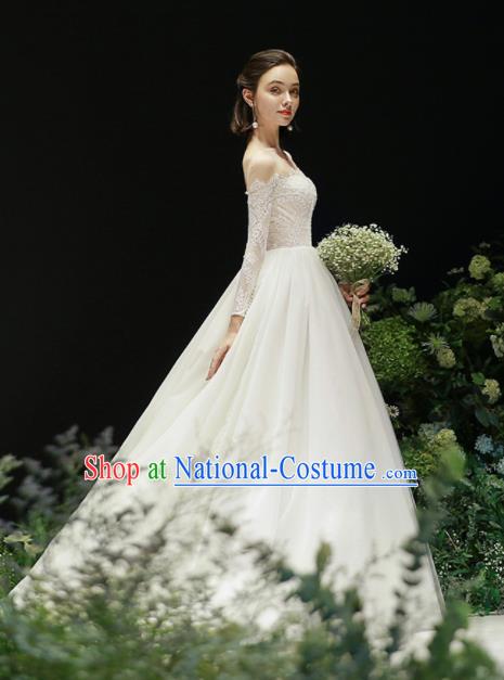 Custom Top Grade White Lace Off Shoulder Wedding Dress Bride Trailing Full Dress for Women