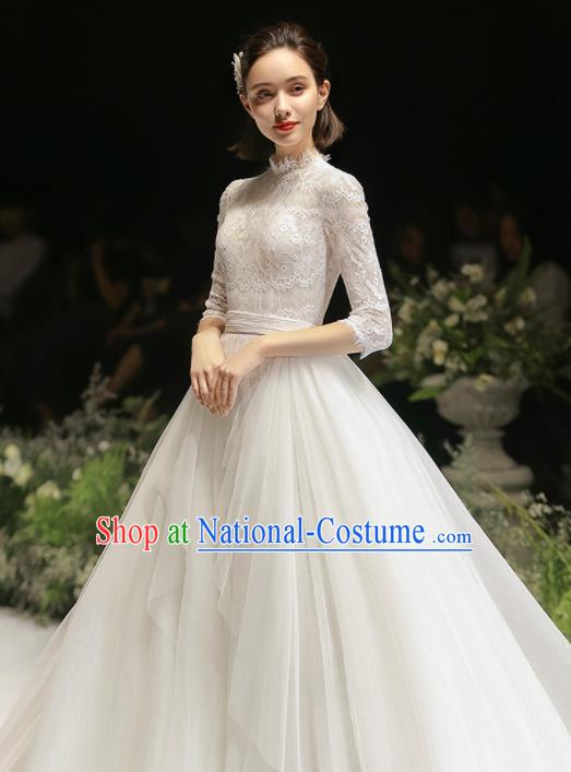 Custom Top Grade White Wedding Dress Bride Trailing Full Dress for Women