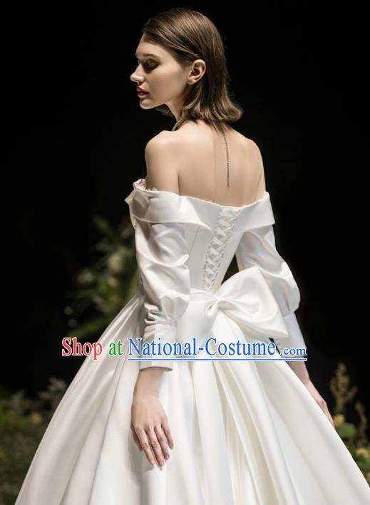 Custom Top Grade White Satin Off Shoulder Wedding Dress Bride Trailing Full Dress for Women