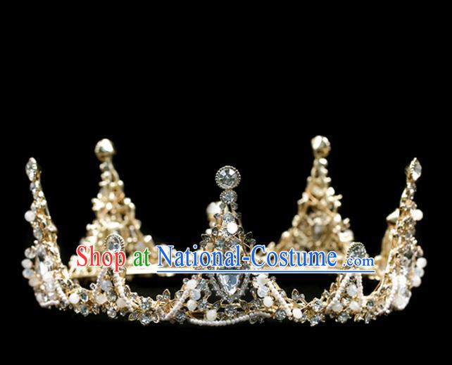 Handmade Wedding Crystal Round Royal Crown Princess Bride Hair Accessories for Women