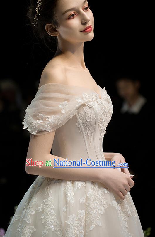 Custom Top Grade Off Shoulder Champagne Veil Wedding Dress Bride Full Dress for Women