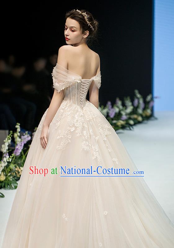 Custom Top Grade Off Shoulder Champagne Veil Wedding Dress Bride Full Dress for Women