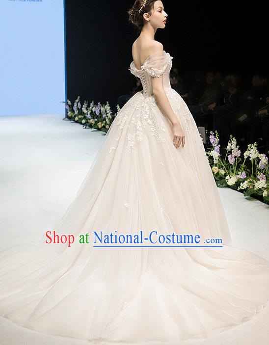 Custom Top Grade Off Shoulder Champagne Veil Wedding Dress Bride Full Dress for Women