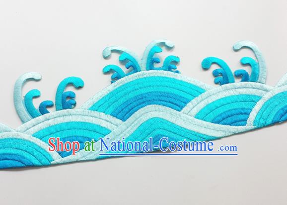 Chinese Traditional Embroidery Waves Blue Applique Embroidered Patches Embroidering Cloth Accessories