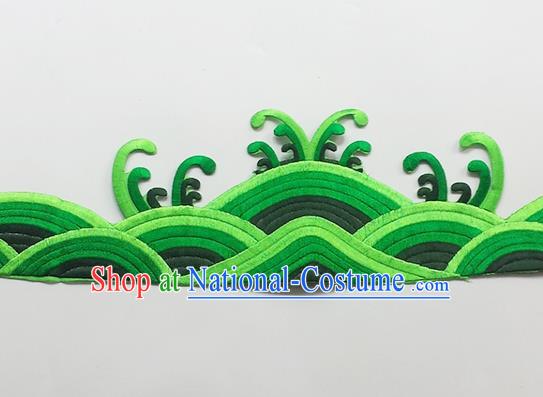 Chinese Traditional Embroidery Waves Green Applique Embroidered Patches Embroidering Cloth Accessories