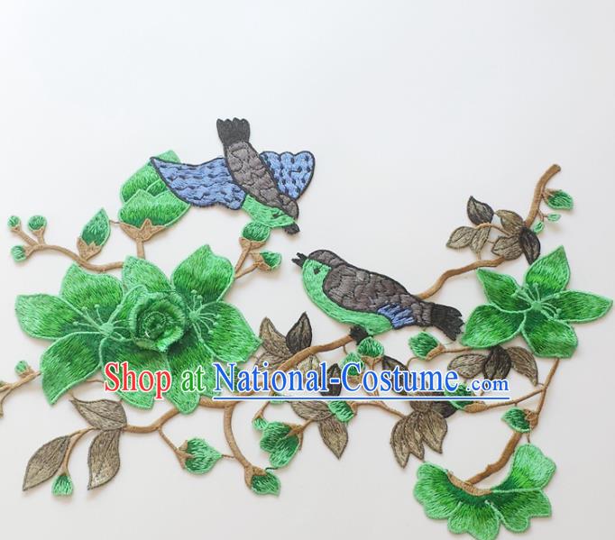 Chinese Traditional Embroidery Birds Green Mangnolia Applique Embroidered Patches Embroidering Cloth Accessories