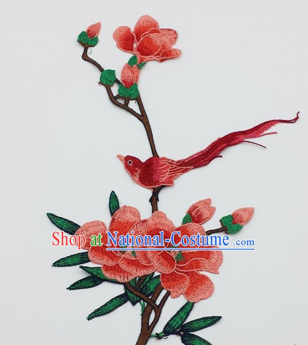 Chinese Traditional Embroidery Watermelon Red Yulan Magnolia Bird Applique Embroidered Patches Embroidering Cloth Accessories