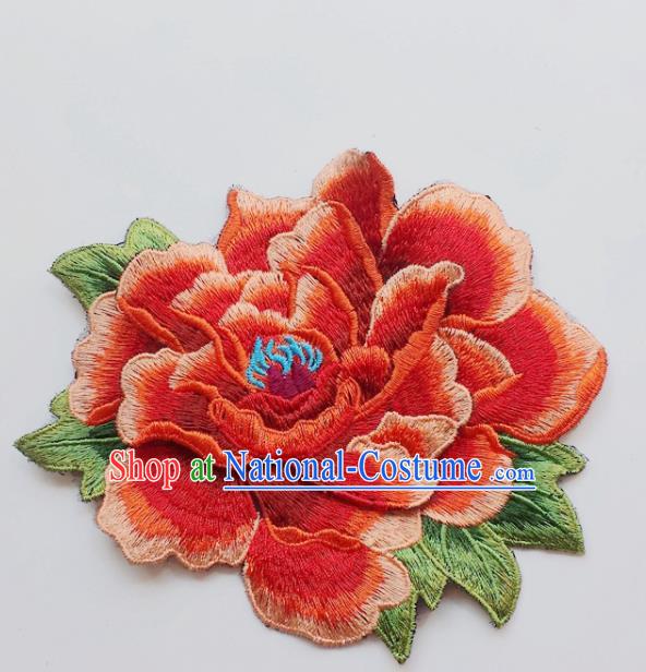 Chinese Traditional Embroidery Watermelon Red Peony Flowers Applique Embroidered Patches Embroidering Cloth Accessories